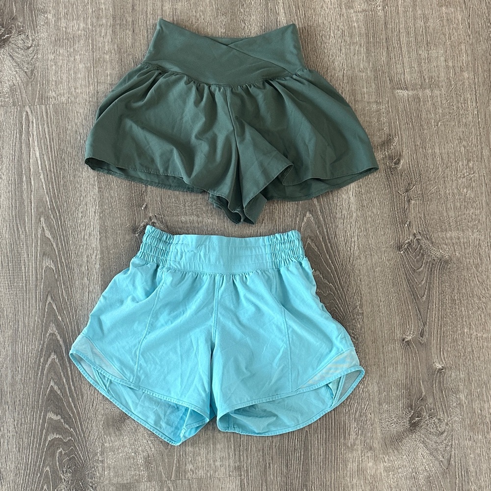 BOGO Lululemon Hotty Hot low rise 2.5”Women's Teal and 90 degree green Shorts